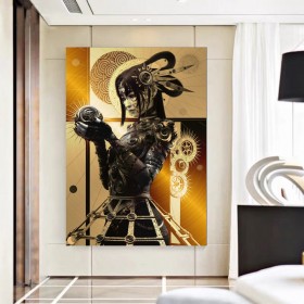 Steampunk Leinwandbild mit stilisierter Frau in Gold und Schwarz Steampunk Leinwandbild mit stilisierter Frau in Gold und Schwarz
