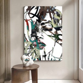Abstraktes Leinwandbild mit expressive Linien und Gesichtsfragmenten Abstraktes Leinwandbild mit expressive Linien und Gesichtsfragmenten