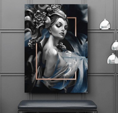 Elegantes Leinwandbild mit stilisierter Frauenfigur und dunklen Akzenten