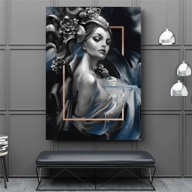 Elegantes Leinwandbild mit stilisierter Frauenfigur und dunklen Akzenten Elegantes Leinwandbild mit stilisierter Frauenfigur und dunklen Akzenten