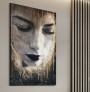Abstraktes Frauenporträt in Gold und Grau als Leinwandbild