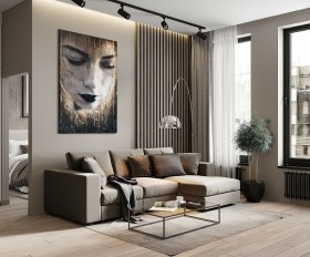Abstraktes Frauenporträt in Gold und Grau als Leinwandbild Abstraktes Frauenporträt in Gold und Grau als Leinwandbild