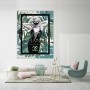 Leinwandbild mit ikonischer Filmdiva und tropischem Grafikmuster