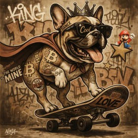 Street-Art Leinwandbild mit cooler Bulldogge auf dem Skateboard Street-Art Leinwandbild mit cooler Bulldogge auf dem Skateboard