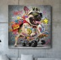 Street Art Leinwandbild mit frechem Hund auf Skateboard