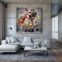 Street Art Leinwandbild mit frechem Hund auf Skateboard