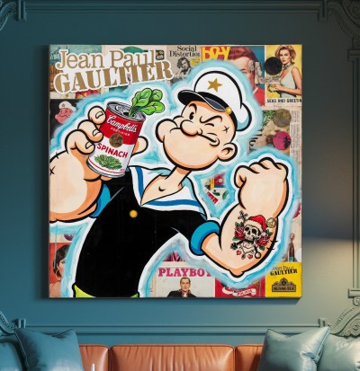 Pop Art Leinwandbild mit Comic-Matrose und Magazin-Collage