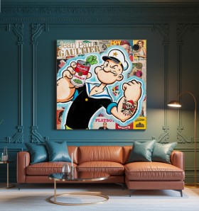 Pop Art Leinwandbild mit Comic-Matrose und Magazin-Collage