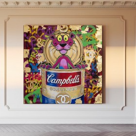 Pop Art Leinwandbild mit farbigem Panther und Graffiti-Optik