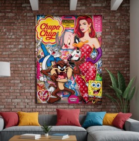 Pop-Art Leinwandbild mit Comicfiguren und Graffiti-Optik Pop-Art Leinwandbild mit Comicfiguren und Graffiti-Optik