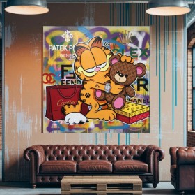 Pop-Art Leinwandbild mit Garfield und Teddy im Luxus-Graffiti-Stil Pop-Art Leinwandbild mit Garfield und Teddy im Luxus-Graffiti-Stil