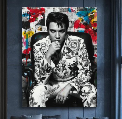 Elvis-inspiriertes Leinwandbild mit farbigem Pop-Art Porträt