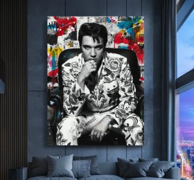 Elvis-inspiriertes Leinwandbild mit farbigem Pop-Art Porträt Elvis-inspiriertes Leinwandbild mit farbigem Pop-Art Porträt