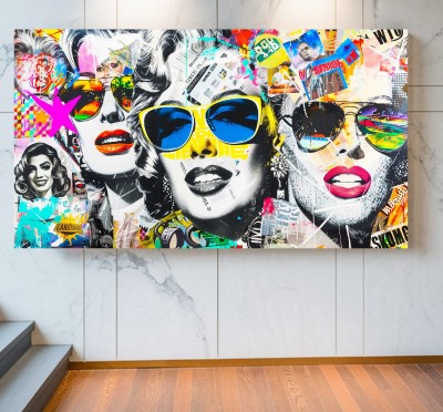 Pop Art Leinwandbild mit ikonischen Gesichtern und Neonfarben