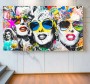 Pop Art Leinwandbild mit ikonischen Gesichtern und Neonfarben
