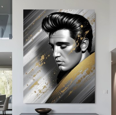Elegantes Elvis Portrait Leinwandbild in Schwarz, Silber und Gold