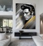 Elegantes Elvis Portrait Leinwandbild in Schwarz, Silber und Gold