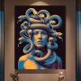 Surreales Leinwandbild mit Schlangenmotiv und blauem Porträt