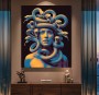 Surreales Leinwandbild mit Schlangenmotiv und blauem Porträt