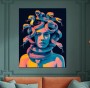 Modernes Leinwandbild mit Frau und farbigen Schlangen