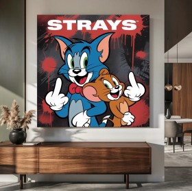 Comic Wandbild mit zwei frechen Cartoon-Katzen und Spritzoptik