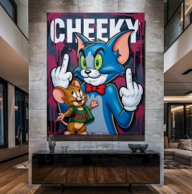 Pop Art Leinwandbild mit Comic-Katze und Maus