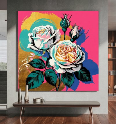Pop Art Rosenmotiv als farbintensives Leinwandbild