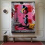 Pop-Art Leinwandbild mit Eiffelturm und Kind mit Ballons