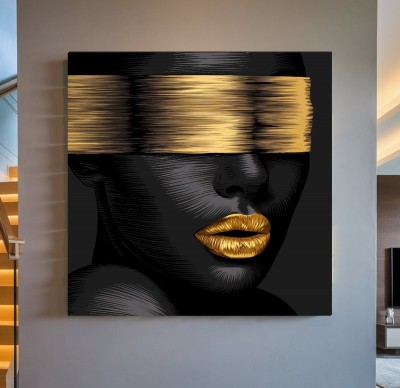 Modernes Leinwandbild mit goldenen Akzenten und stilisiertem Gesicht