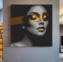 Abstraktes Leinwandbild mit grafischem Frauenporträt in Gold und Schwarz