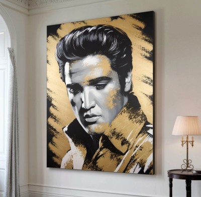 Elvis Presley Porträt als moderner Leinwanddruck in Gold und Schwarz