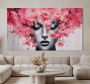 Porträt mit pinken Blüten als ausdrucksstarkes Leinwandbild
