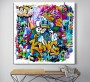 Buntes Graffiti Leinwandbild mit Cartoon-Ente und Pop-Art Details