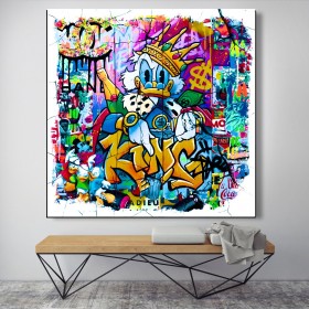 Buntes Graffiti Leinwandbild mit Cartoon-Ente und Pop-Art Details Buntes Graffiti Leinwandbild mit Cartoon-Ente und Pop-Art Details