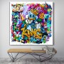 Buntes Graffiti Leinwandbild mit Cartoon-Ente und Pop-Art Details