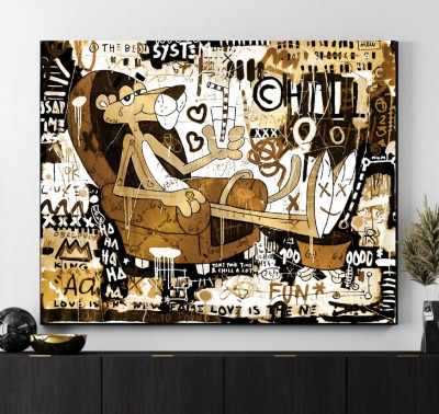 Abstraktes Leinwandbild mit Comicfigur in Gold Schwarz