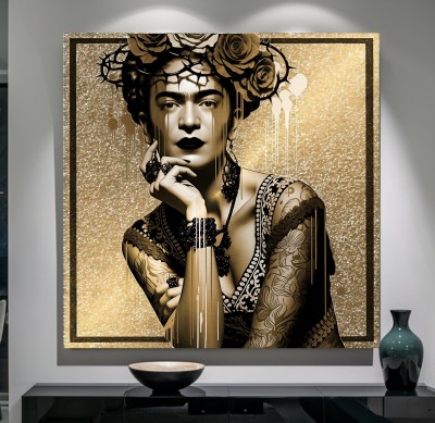 Goldenes Porträt mit Blumen und Ornamenten als Leinwandbild
