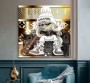 Verspieltes Pop-Art Leinwandbild mit Figur, Gitarre und goldenen Details