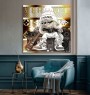 Verspieltes Pop-Art Leinwandbild mit Figur, Gitarre und goldenen Details