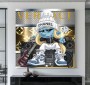 Pop Art Leinwandbild mit blauer Figur, Musik und Luxusdetails