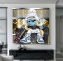 Pop Art Leinwandbild mit blauer Figur, Musik und Luxusdetails