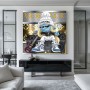 Pop Art Leinwandbild mit blauer Figur, Musik und Luxusdetails