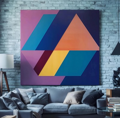 Geometrisches Leinwandbild mit farbigen Dreiecken und Flächen