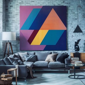 Geometrisches Leinwandbild mit farbigen Dreiecken und Flächen