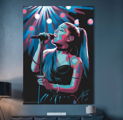 Neonfarbene Sängerin als Pop Art Leinwandbild mit Mikrofon