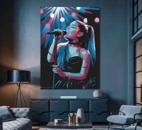 Neonfarbene Sängerin als Pop Art Leinwandbild mit Mikrofon