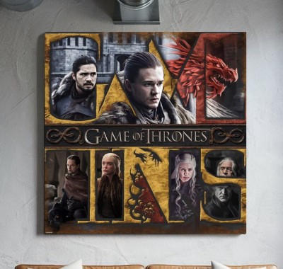 Fantasy-Wandbild mit Drachenmotiv und edlen Porträts als Leinwanddruck