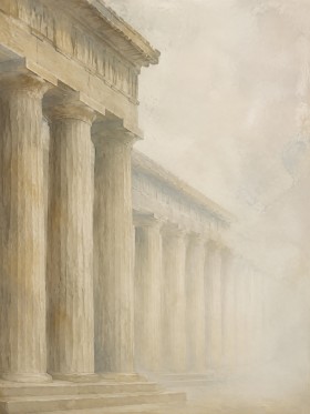 Antike Säulen im Nebel, Wandbild oder Fine Art Print