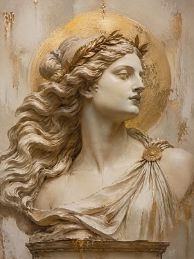 Antike Frauenbüste mit Goldakzent, Kunstwerk oder Acrylbild