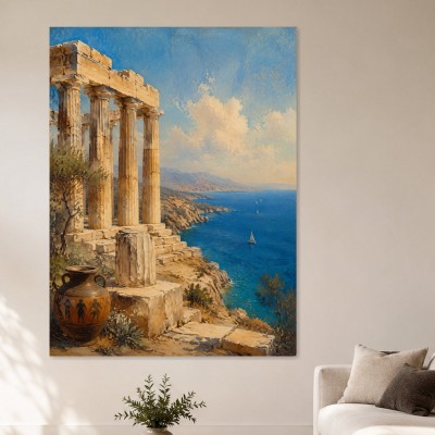 Antike Küste mit Säulen als Leinwand oder Kunstdruck
